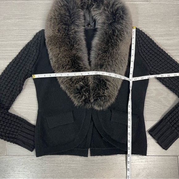 Magaschoni Genuine Fox Fur Collar Wool Alpaca Cashmere Blazer Cardigan Jacket XS - Picture 16 of 16